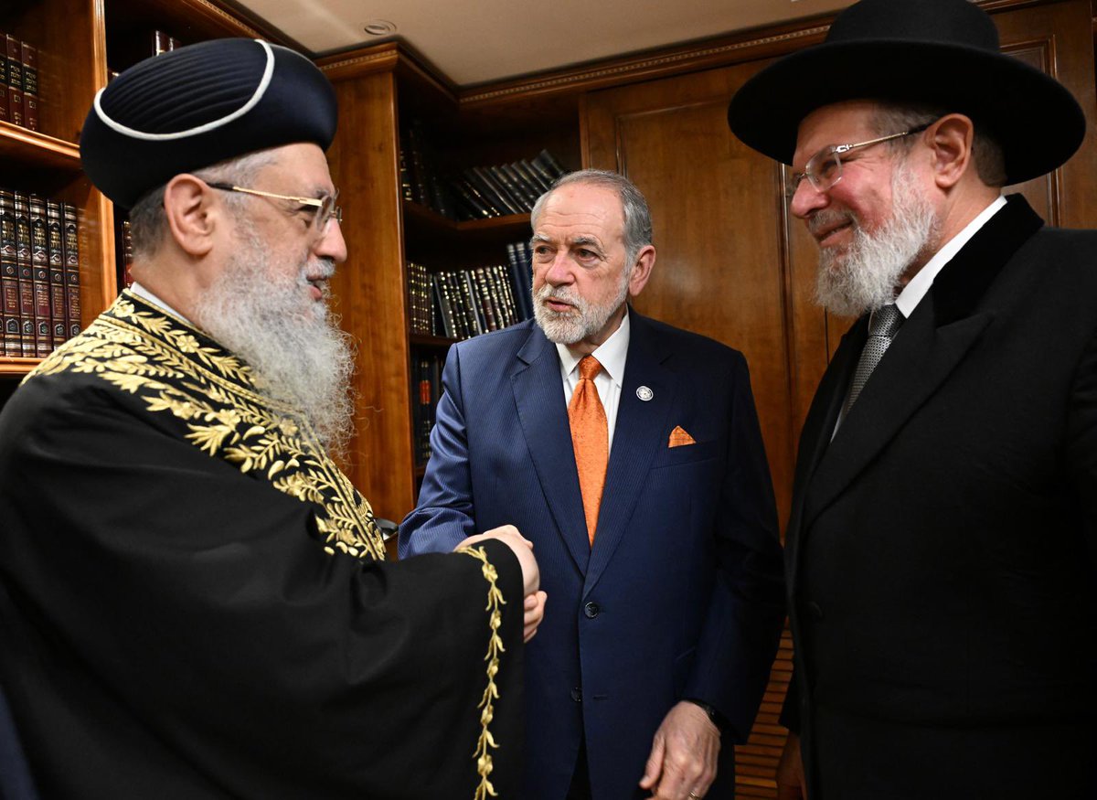 USAmbIsrael's tweet photo. A true honor to meet with Israel’s Chief Rabbis, the Rishon LeZion Chief Rabbi David Yosef and Chief Rabbi Kalman Ber, during the sacred days of Sukkot.

I reaffirmed the United States’ commitment to protecting Jewish heritage, and thanked them for their leadership in guiding Jewish life.