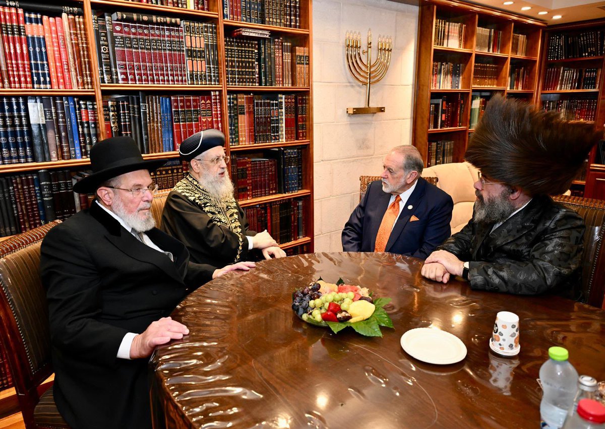 USAmbIsrael's tweet photo. A true honor to meet with Israel’s Chief Rabbis, the Rishon LeZion Chief Rabbi David Yosef and Chief Rabbi Kalman Ber, during the sacred days of Sukkot.

I reaffirmed the United States’ commitment to protecting Jewish heritage, and thanked them for their leadership in guiding Jewish life.