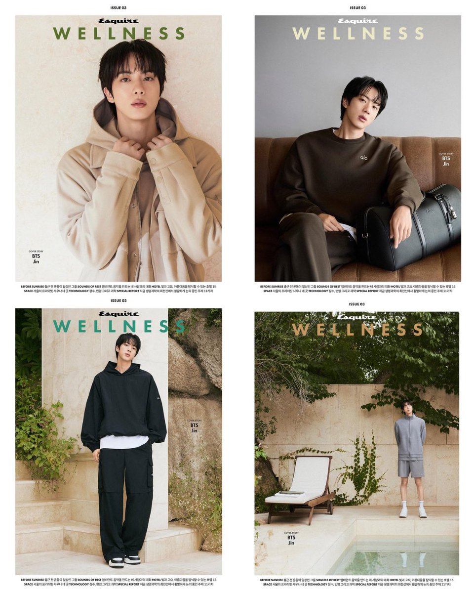 jinniesarchives's tweet photo. All the 5 covers of Esquire Korea Wellness Magazines October 2026 ✨

JIN FOR ESQUIRE KOREA
#JinxEsquire #aloxJIN #alo #aloRUNNER @aloyoga https://t.co/r77OwScrrR