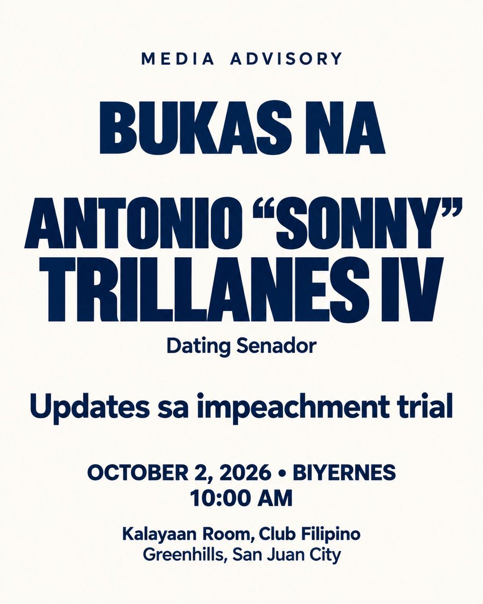 imtheatan's tweet photo. 🔥TALAKAYAN BUKAS! 

Pinakabagong developments sa nagpapatuloy na impeachment trial kasama si dating Senador Antonio “Sonny” Trillanes IV

Makialam, manatiling informed, at ipakalat ang anunsyo. Mahalaga ang usaping ito para sa ating lahat! https://t.co/7HuAslawSB