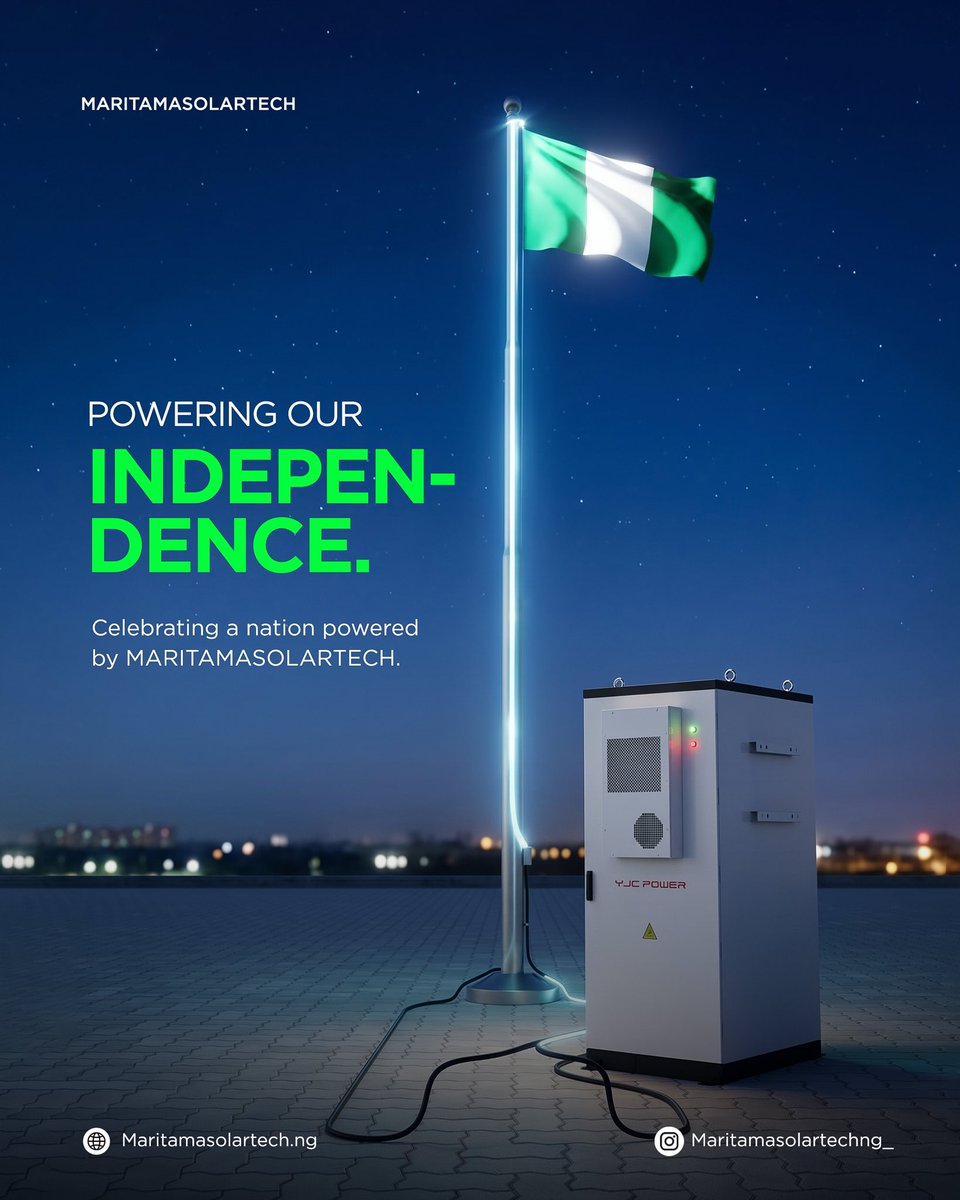 maritamasolar's tweet photo. This Independence Day, we celebrate Nigeria - her resilience, her potential, and the future we continue to build together.

Happy Independence Day, Nigeria!

#IndependenceDay #Nigeria #MaritamaSolarTech SolarEnergy https://t.co/tkw6R5uk2o