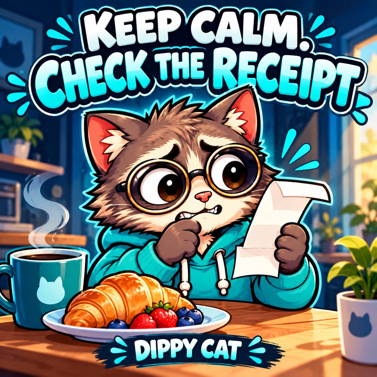 DippyCatmeme's tweet photo. GM ☕ Dippy bought a notebook to track his mistakes. He may need volume two. What lesson deserves a page in your crypto diary? #DippyCat #CryptoMemes https://t.co/sgO8t0fSxM