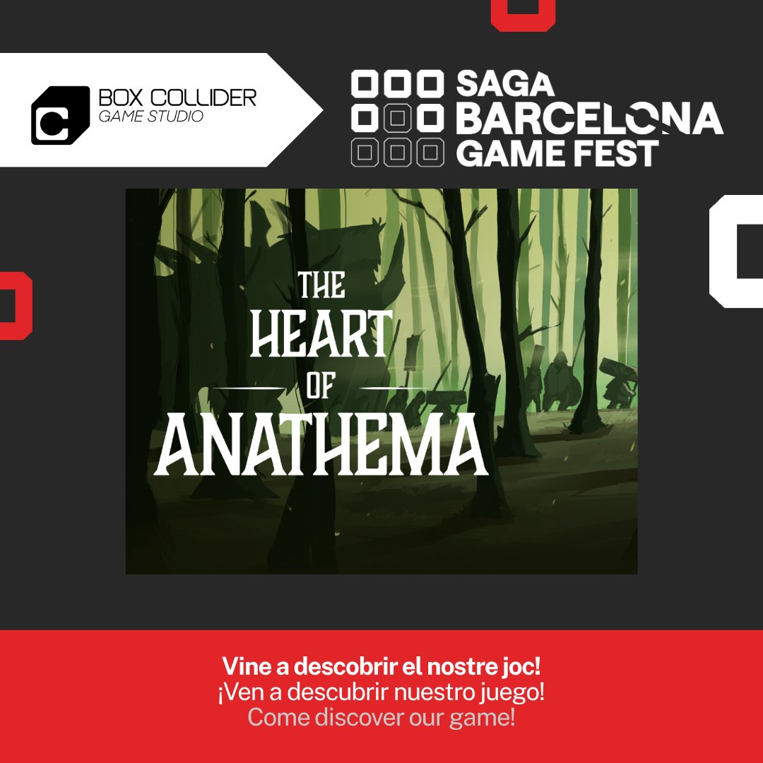 BoxColliderGame's tweet photo. 🌲⚔️ ¡Nos vemos en SAGA Barcelona Game Fest!  

Los días 9, 10 y 11 de octubre estaremos en la Fira de Barcelona Montjuïc para que podáis conocernos, probar la demo de The Heart of Anathema y disfrutar juntos de la gran fiesta de los videojuegos. 🎮

¡Os esperamos! https://t.co/ubFIjaSMq3