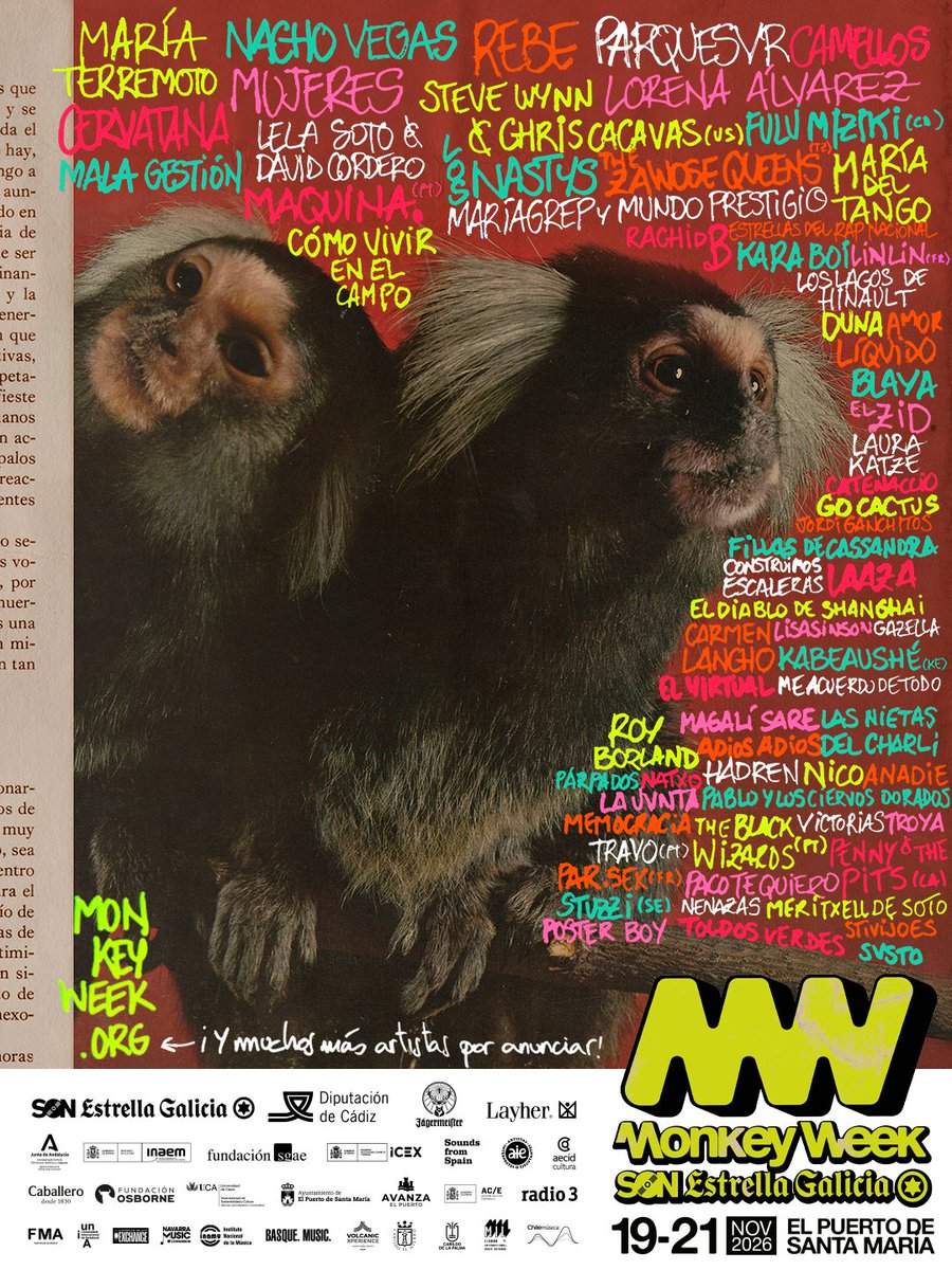 Monkeyweek's tweet photo. Diréis que qué vamos a decir, pero está quedando un 18ª Monkey Week @SON_EG ESPETACOLARE 🥰
Os vemos desde el 19 al 21 de noviembre por las calles, plazas y espacios patrimoniales de @ElPuerto ⚓️
Abono completo, de finde y para #MonkeyPRO en @dicefm 👇
https://t.co/4qVqg408ne https://t.co/WQg70DDxPs