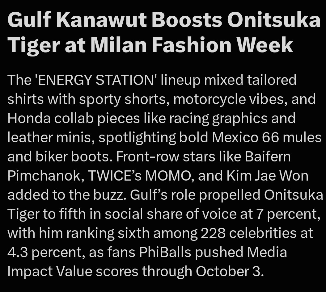 Mark92961651820's tweet photo. Gulf, you did it!💥
#Phiballs  we did it! 💥🎉

ONITSUKA TIGER SS27 FEAT GULF  #OnitsukaTigerSS27xGULF #OnitsukaTigerSS27 #OnitsukaTiger #GulfKanawut ​   #MFW #MilanFashionWeek
@gulfkanawut

@OnitsukaTiger https://t.co/MkAmAx009E