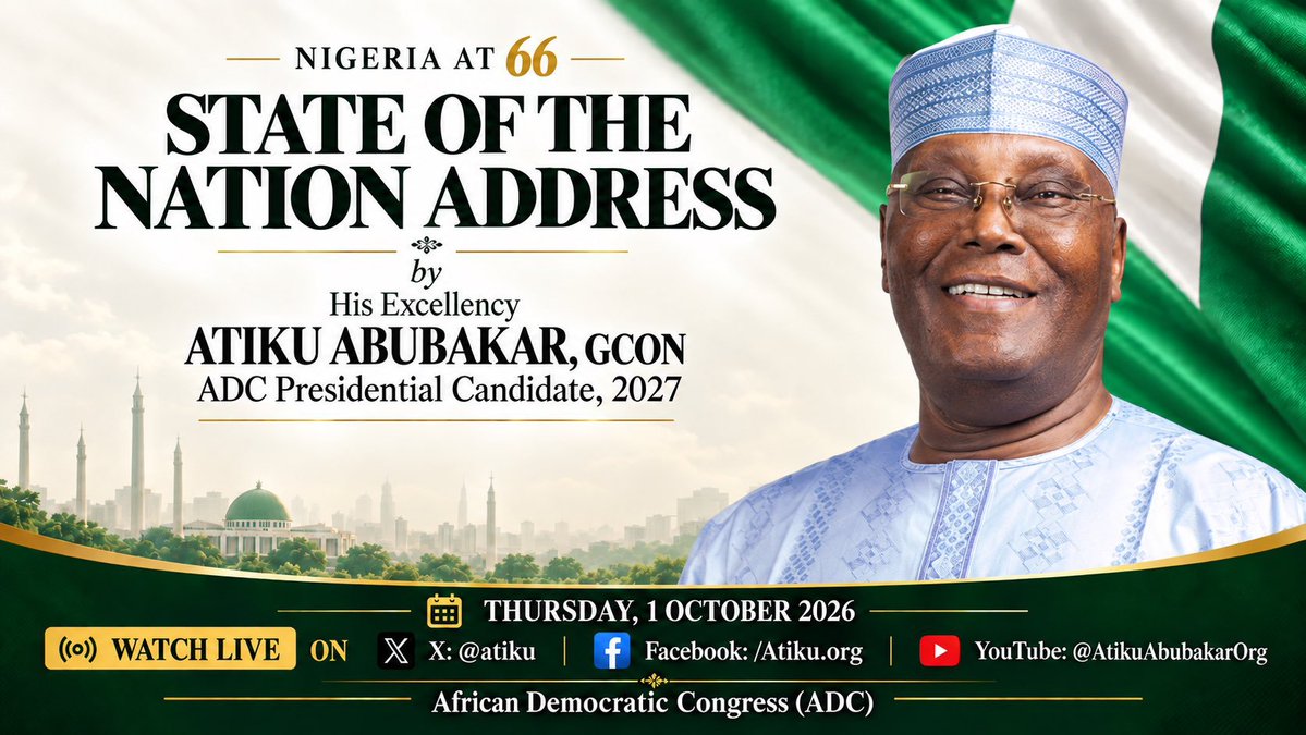 jrnaib2's tweet photo. Update: The people’s leader, H.E. Atiku Abubakar, is about to speak for ordinary Nigerians. He will deliver a State of the Nation address that tells the truth the powerful have hidden and puts the interests of the common man first. https://t.co/fDPn3ee0hl