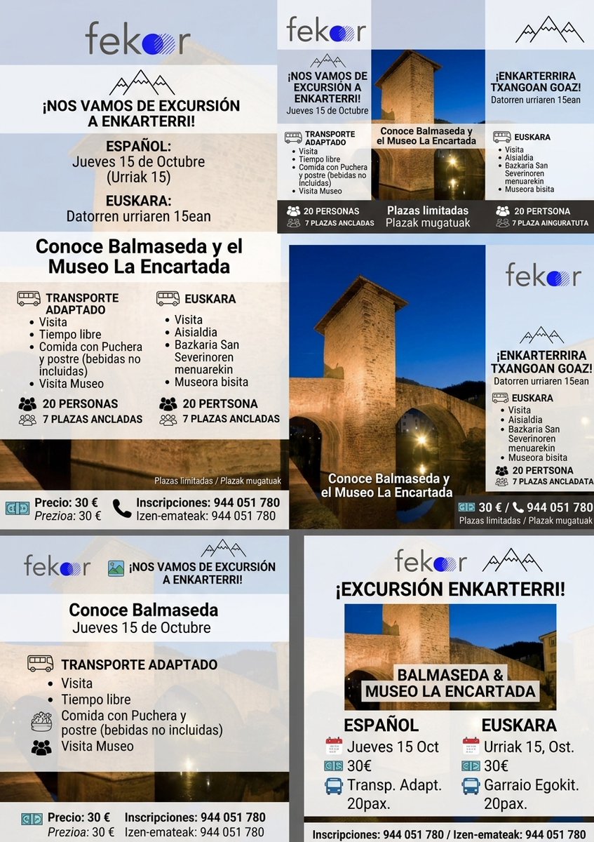 Fekoor's tweet photo. 🏞️ ¡Nos vamos de excursión a Enkarterri!  📷 Jueves, 15 de octubre 📷 Transporte adaptado (7 plazas ancladas) 📷 Comida incluida (Menú puchera) 📷 Plazas limitadas (20 pers.) 📷 ¡Inscríbete ya!: 944 051 780   #Inclusión #Bizkaia 👥📞 https://t.co/j5dkKywen7