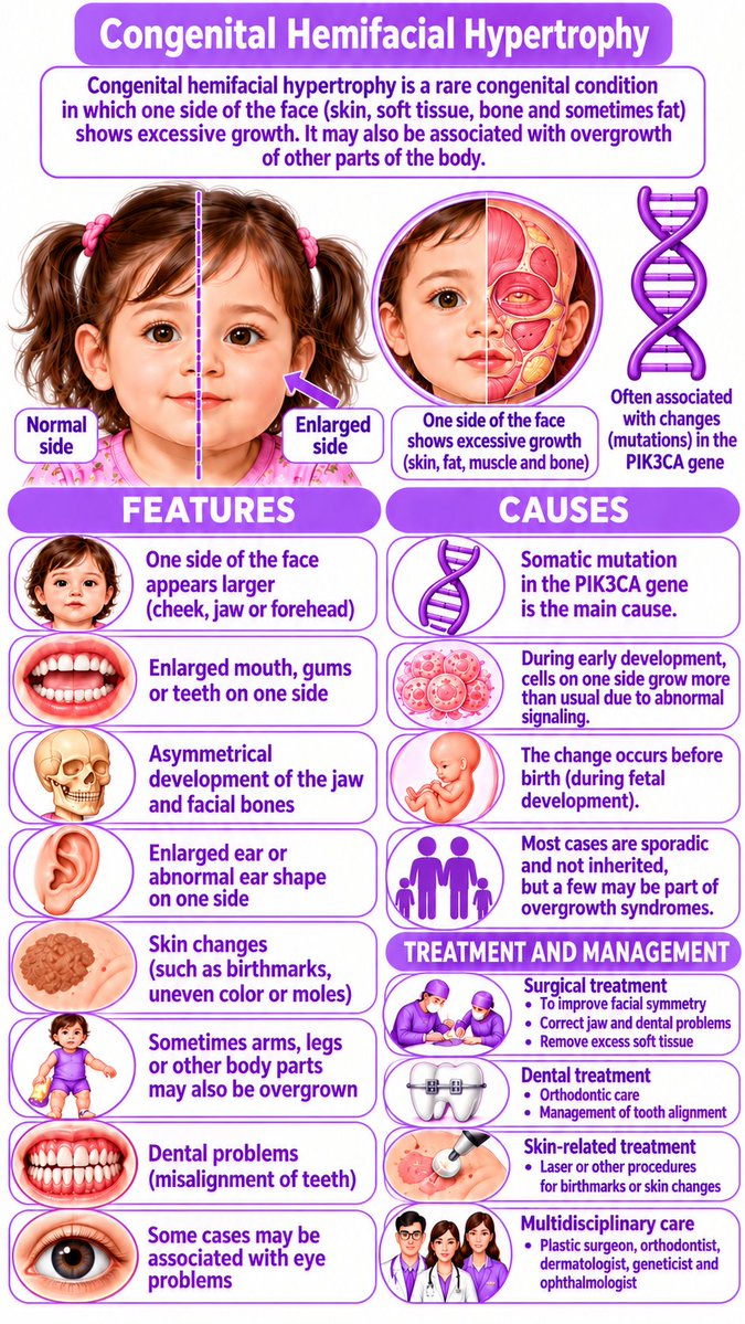 RaiVandana's tweet photo. Congenital hemifacial hypertrophy salso known as Benjamin syndrome, is a rare developmental condition characterized by excessive growth of tissues on one side of the face. https://t.co/Mzrt5nxsIl