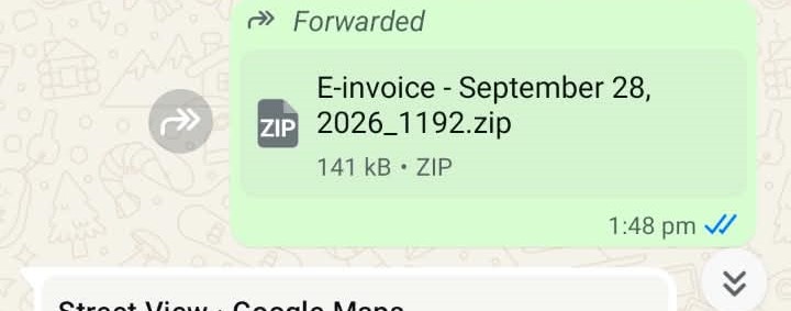 ChoosyaAI's tweet photo. Received an "E-invoice" ZIP file on WhatsApp? Don't open it! Learn how this dangerous malware scam works, how to spot the red flags, and what to do if you clicked.

https://t.co/Yt2ep1Sx1P

#whatsapp #choosya https://t.co/ToiDEZS6x3