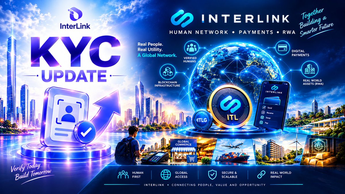 ModemUmapa47360's tweet photo. 🚀 KYC Update is Live on InterLink! 🌐
​Verify your account today to unlock seamless global payments, real-world asset (RWA) integration, and a secure human network.
​"Verify Today, Build Tomorrow."✨
​👉 Complete your KYC now and build a smarter future together!  
​#InterLink # https://t.co/tsv3WsUH7V