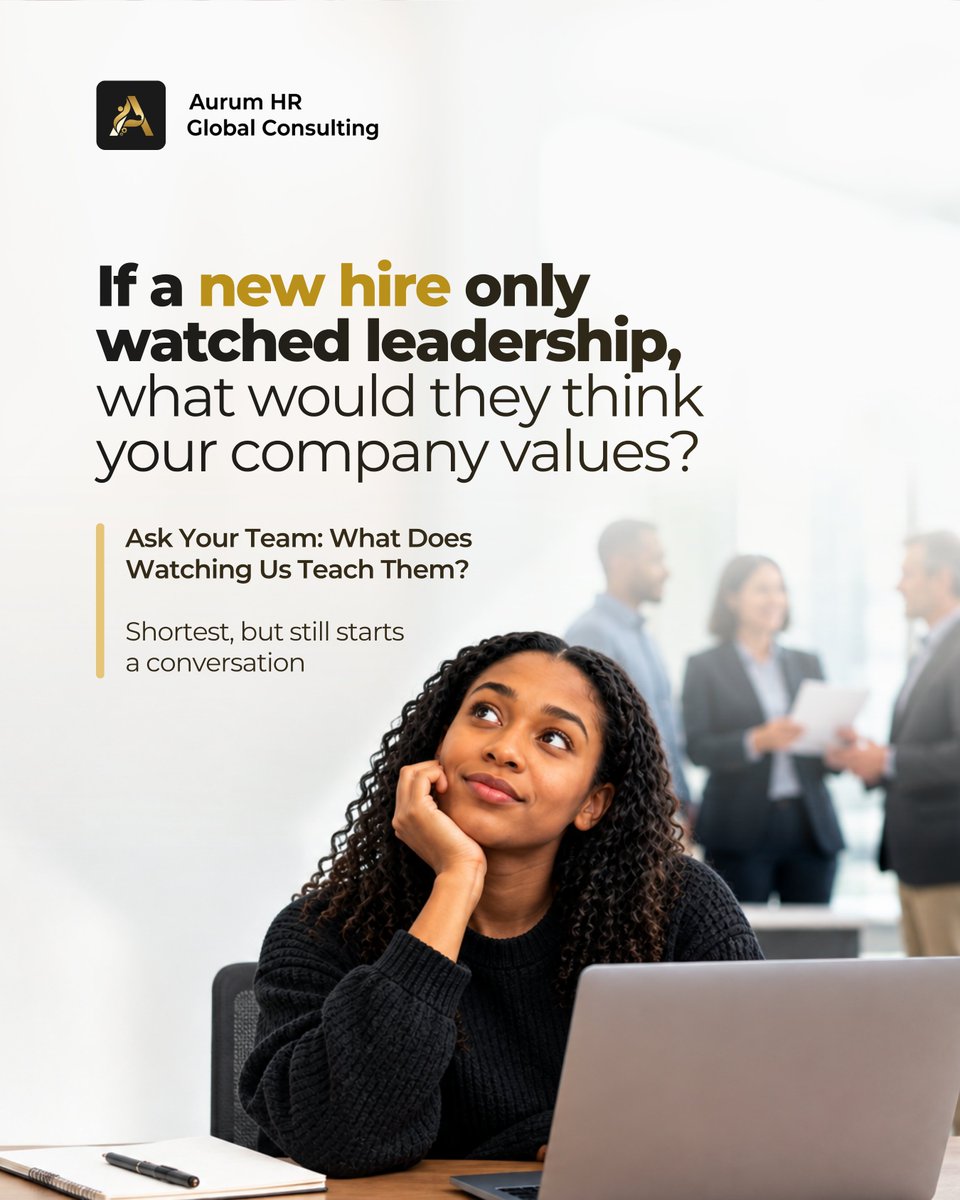 AurumHR's tweet photo. Imagine a new employee spends their first 30 days simply watching leadership.
How meetings are handled.
How mistakes are treated.
Who gets listened to.
Who gets promoted.
How conflict is managed.
How difficult decisions are communicated.

What would they conclude your organization values?

That answer is probably closer to your real culture than anything written on your careers page.

Because employees learn culture by observing what leadership consistently does.