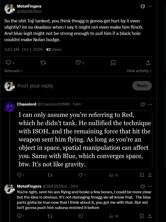 3843829loi's tweet photo. @Chaoslord2008 @geeksszn continuation of the first part. See? I'm talkin about Red not being able to damage him at all, and now we're here because I humored you longer than I should have with the mechanics of gojos power. I guess you only wanted to stick to the damage part when it comes to HP https://t.co/biI8BG9WLu