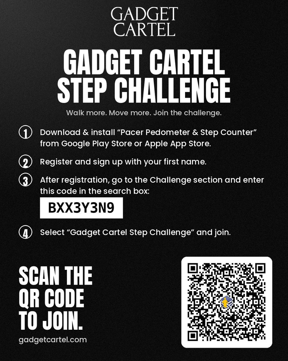 gadget_cartel's tweet photo. WALK. CLIMB. WIN. ๐
Gadget Cartel Step Challenge is LIVE!
Top 10 wins. ๐
No excuses. Lace up. Letโs see whoโs really got the steps. leaderboard.
Join Pacer App
Code: BXX3Y3N9
Till 31 Oct.
LET'S START WALKING
#GadgetCartel #StepChallenge #WalkEarnWin #Fitness #gympacer https://t.co/HFKvYS4T9i