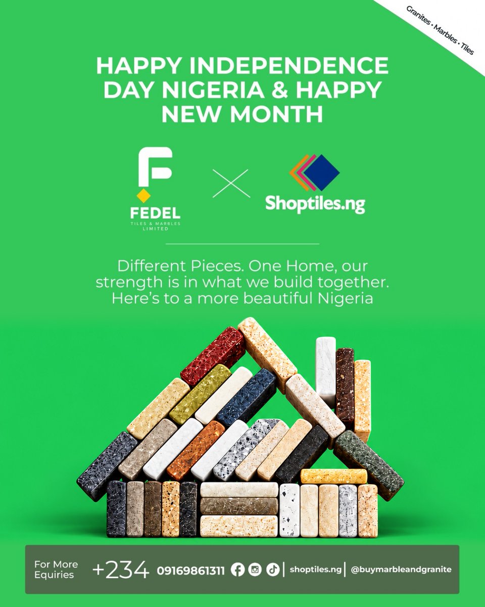 BigAntus's tweet photo. A quick Independence Day flyer I designed for a friend this morning 🇳🇬
The idea was touse different pieces of tile to build one home, a small visual take on what we can build together as a whole...

Happy Independence Day and happy new month!..
Inspo:@motionmarkhq https://t.co/LkEgeZfiRy