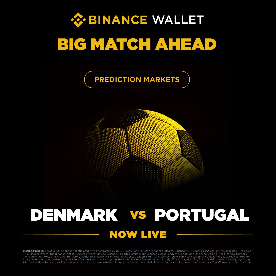 BinanceWallet's tweet photo. ⚽ The European Nations League continues!

Denmark vs. Portugal Prediction Market is now live.

Can Denmark finally go all the way against Portugal?

Join the PnL Trading Competition and compete for a share of a 100,000 USDT prize pool!

Join now: https://t.co/adFWf1vpBT https://t.co/R8ML3u89n0