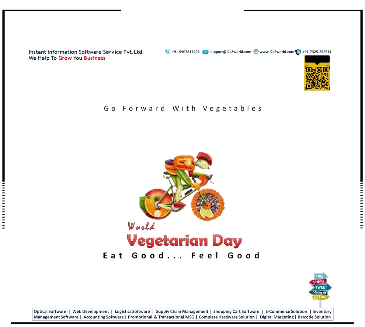 instant_pvt's tweet photo. Connect with nature, choose a healthy life!
#World_Vegetarian_Day 🥦🌱
#WorldVegetarianDay
#विश्व_शाकाहार_दिवस
#vegan
#Optical_software
#Opticalsoftware
#i2s2
#Optocare
#AaharStore
#Digital_Marketing
#Web_Development
#ERP
#ITSolutionExperts
#websitedesign

https://t.co/3jKYRs2wWK https://t.co/OJ5RIE37qU