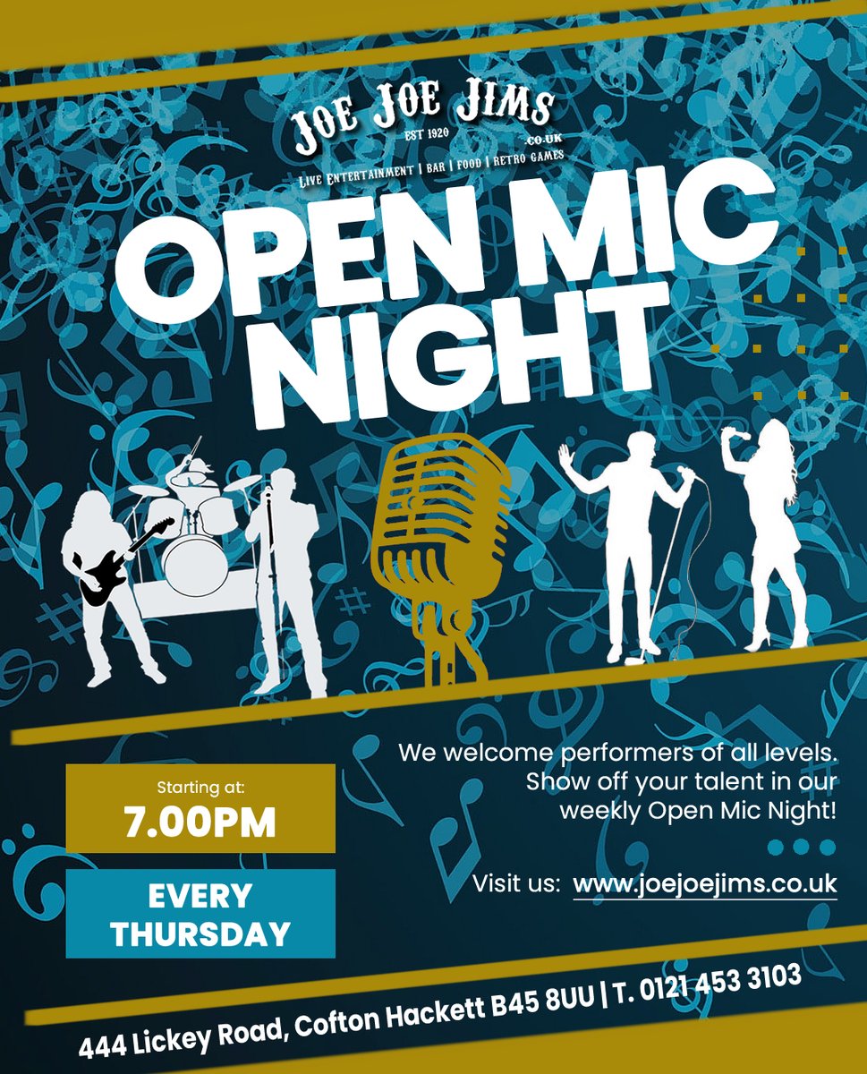 joejoejims's tweet photo. π€ Join us this evening from 7pm for #OpenMicNight! πΆ
Whether you're a seasoned performer or a keen amateur wanting to share your passion for music our #OpenMic is the perfect opportunity to take the stage! πΈπΉ
#Musicvenue #Birmingham #Rubery #Longbridge #Rednal #Bromsgrove https://t.co/9vlsXlG7sw