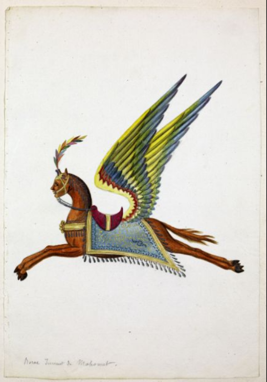 SOAS_SpecColl's tweet photo. Mohammed's winged mare (buraq) from Paintings illustrating Turkish costumes (MS 60368), late C18th. #EYAFolklore https://t.co/IfjNUFei9u