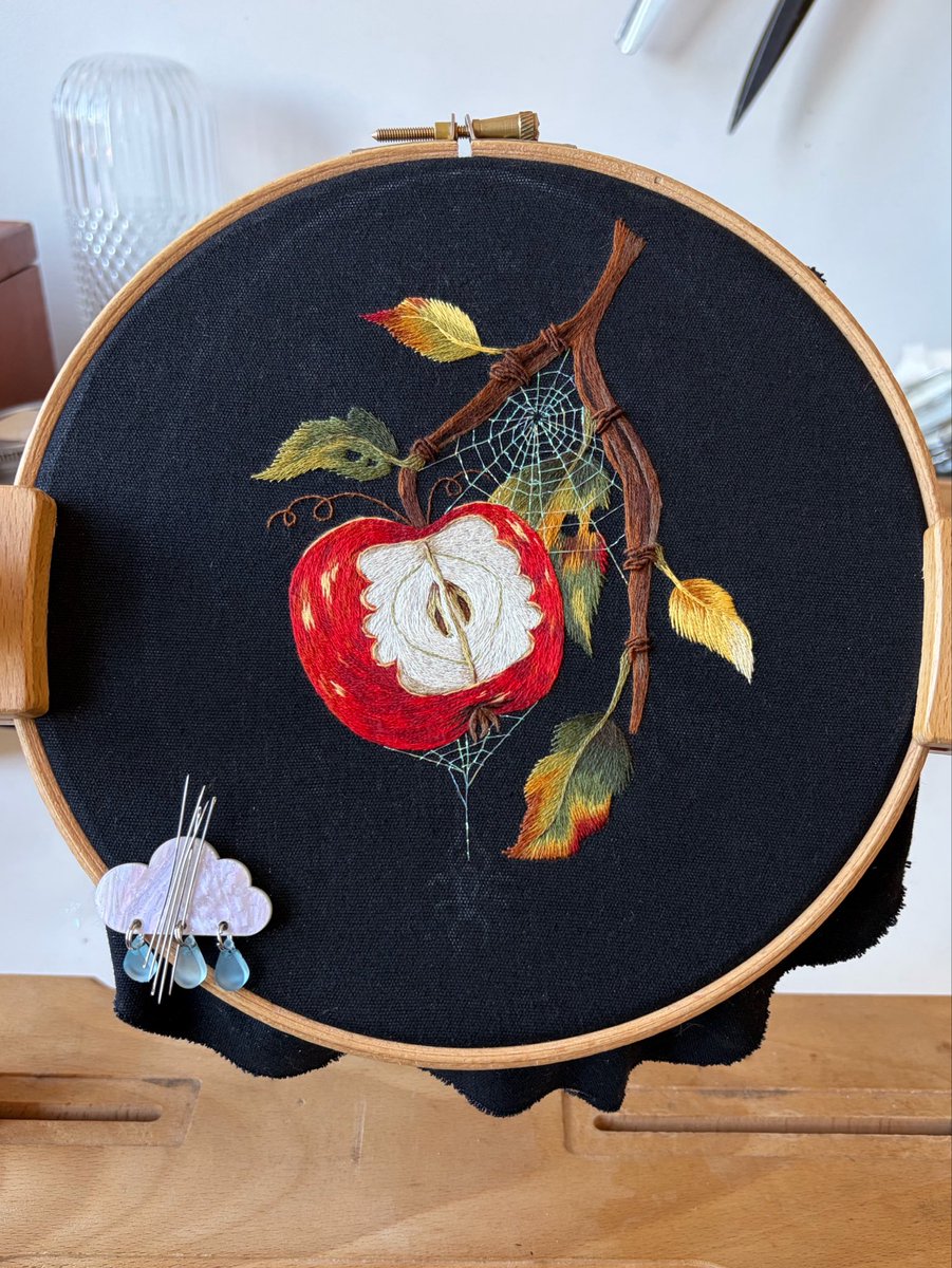 nnaturenurture's tweet photo. Did you know you can just add beautiful iridescent cobwebs to hand embroidered apples to make yourself feel cosy and warm https://t.co/Hc5ZDIXJha