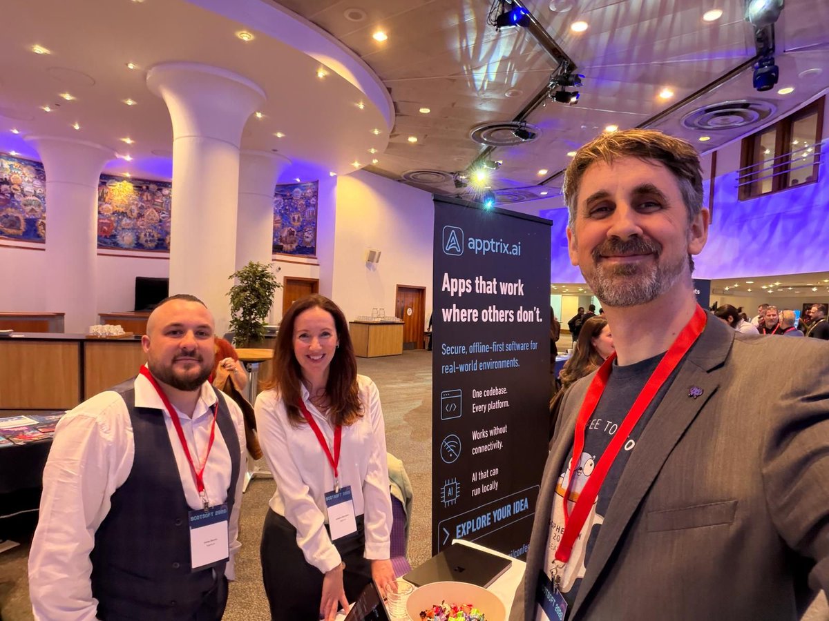 ApptrixAI's tweet photo. A big talking point at ScotSoft: AI that works offline.

We demo’d an Apptrix app that turns meeting recordings into tasks using offline AI.

Have a workflow where connectivity is a challenge? DM us to explore it.

#ScotSoft #OfflineAI https://t.co/ENfCvnPlq5