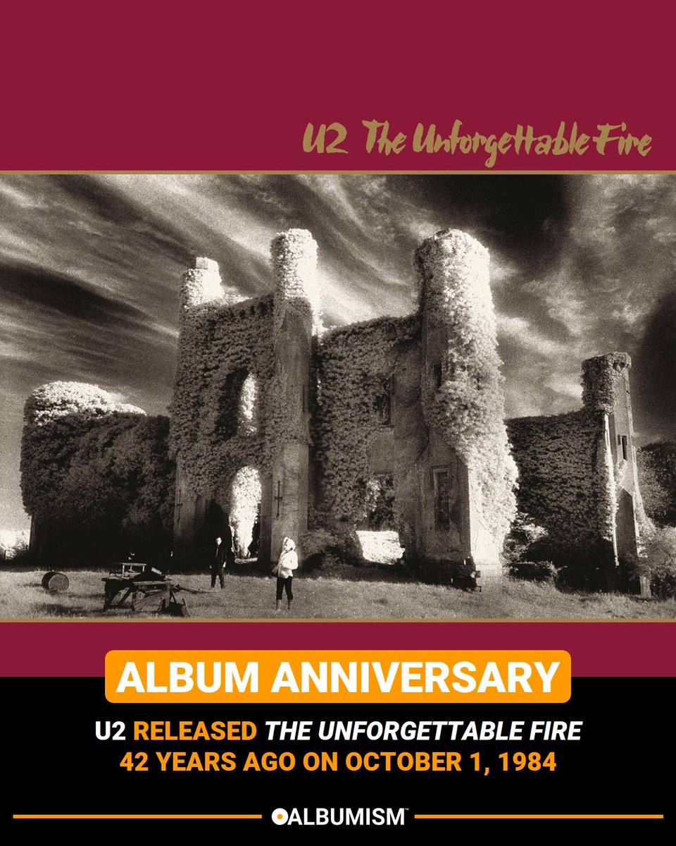 Albumism's tweet photo. U2 released ‘The Unforgettable Fire’ 42 years ago on October 1, 1984 | Listen to the album + revisit our tribute here: https://t.co/RkIHK39NHM @U2 https://t.co/7aiRTZHEhv