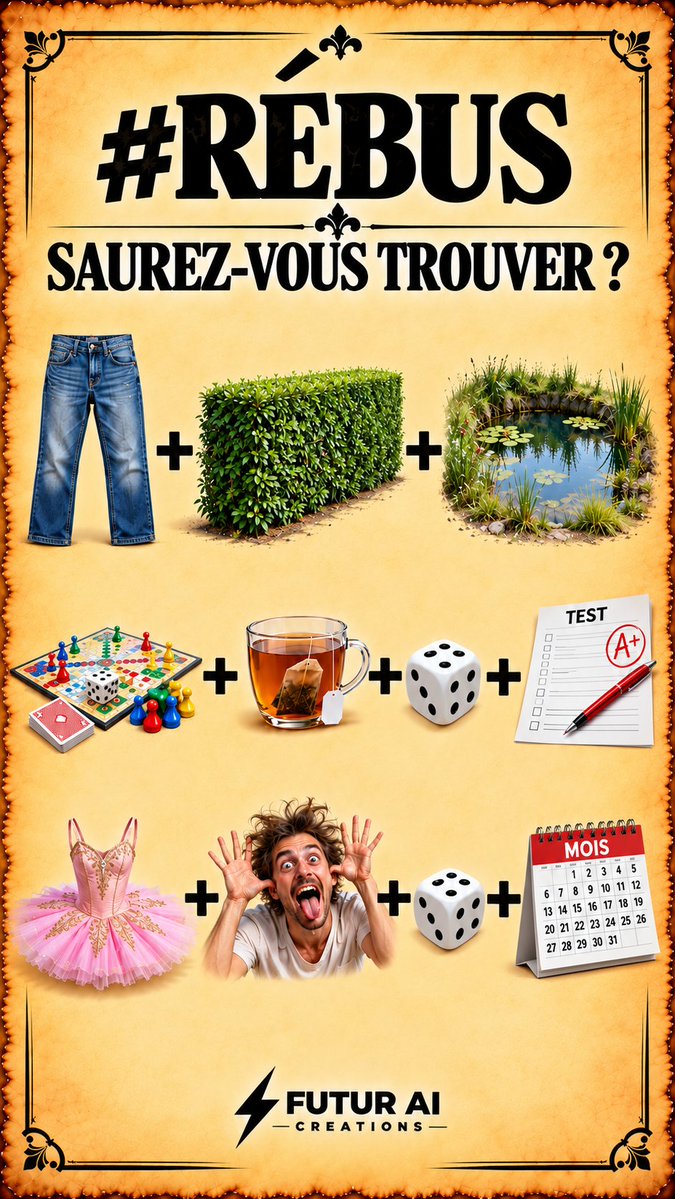 Benjamin_Sibuet's tweet photo. 3 expressions cachées dans ce rébus 🧠👀
La première paraît facile… mais arriverez-vous à trouver les 3 ? 😂
Laissez réfléchir les autres 😏
Merci d’attendre au moins 30 minutes avant de donner les réponses en commentaire.
#rebus #devinette #enigme #cassetete #humour https://t.co/Y3nJKPtaKg