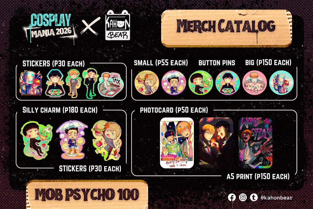 KahonBear's tweet photo. Hola hola posting my catalog for #cosplaymania2026 ! (1/3) https://t.co/3aEwHQdF44