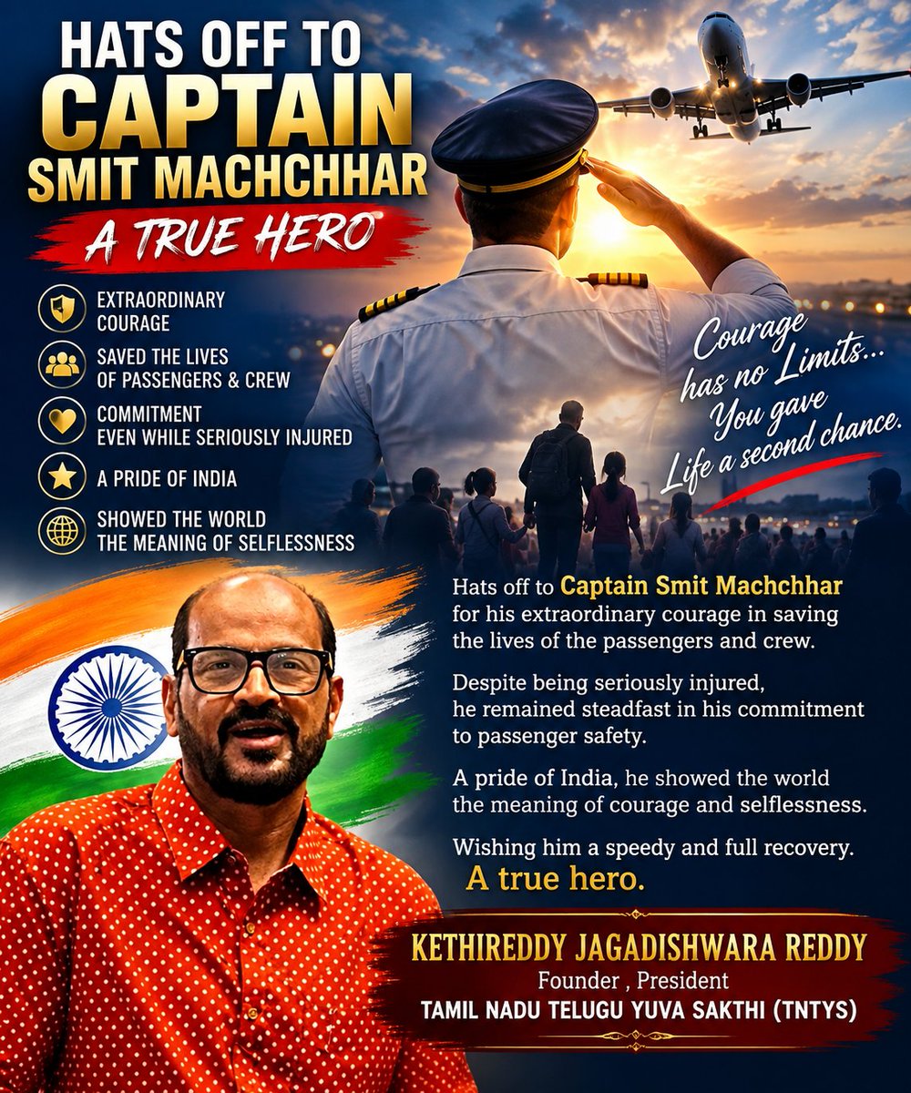 kethireddyjag's tweet photo. True heroism is not the absence of fear;
it is choosing to protect others when fear is at its greatest.”
Hats off to #CaptainSumitMichhar  
Your courage is a powerful lesson for today's youth.
#IndianHeroes #Courage #NeerjaBhanot #SandeepUnnikrishnan #TukaramOmbale @PMOIndia #tv9 https://t.co/J4H1HHdPyK