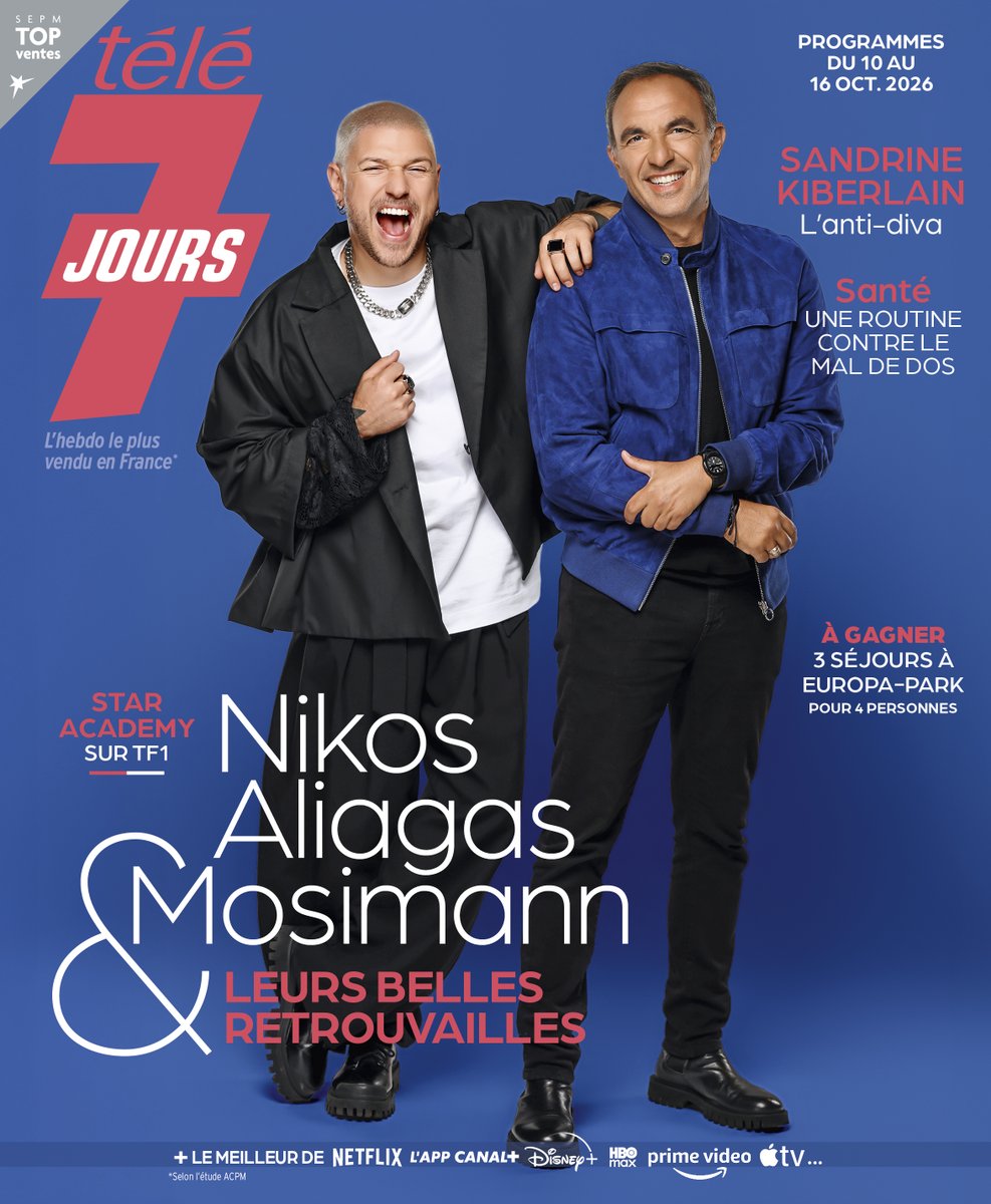 Tele7jours's tweet photo. @nikosaliagas et @mosimannoff sont à la Une de Télé 7 Jours cette semaine 🥰

Leurs belles retrouvailles pour la nouvelle saison de la @StarAcademyTF1 

En kiosques dès lundi !

#couverture #télé7jours #staracademy https://t.co/7pi0aMzm6z