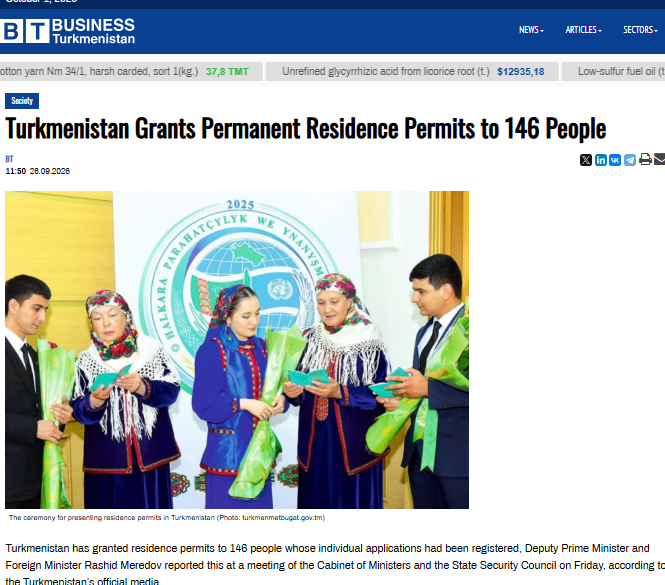 OnlineProgres's tweet photo. Turkmenistan grants permanent residence permits to 146 people in 2026. Thousands of citizens of Turkmenistan lost their citizenship and residency due to repressive migration policy and absence of passport services at Turkmen consulates' overseas #Turkmenistan https://t.co/BvINOVvoIp