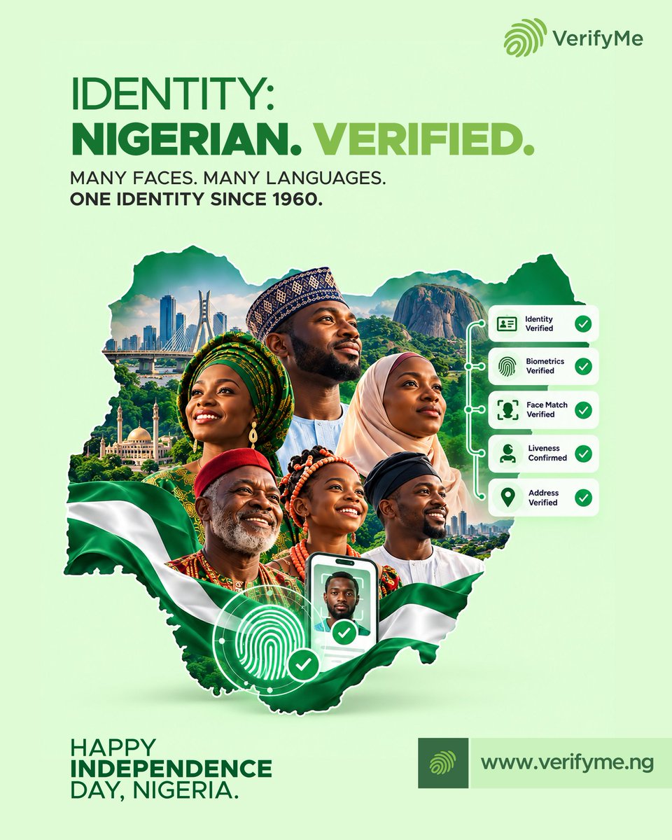 officialVMN's tweet photo. We verified Nigeria's ID. ๐ณ๐ฌ
Hausa, Yoruba, Igbo, Edo and hundreds more. Many cultures, many languages, many stories, and one identity we all carry proudly.
Verification status: Nigerian. โ
Happy 66th Independence Day.
#NigeriaAt66 #DoubleSix #IndependenceDay #VerifyMe https://t.co/AnMO2M6cWi