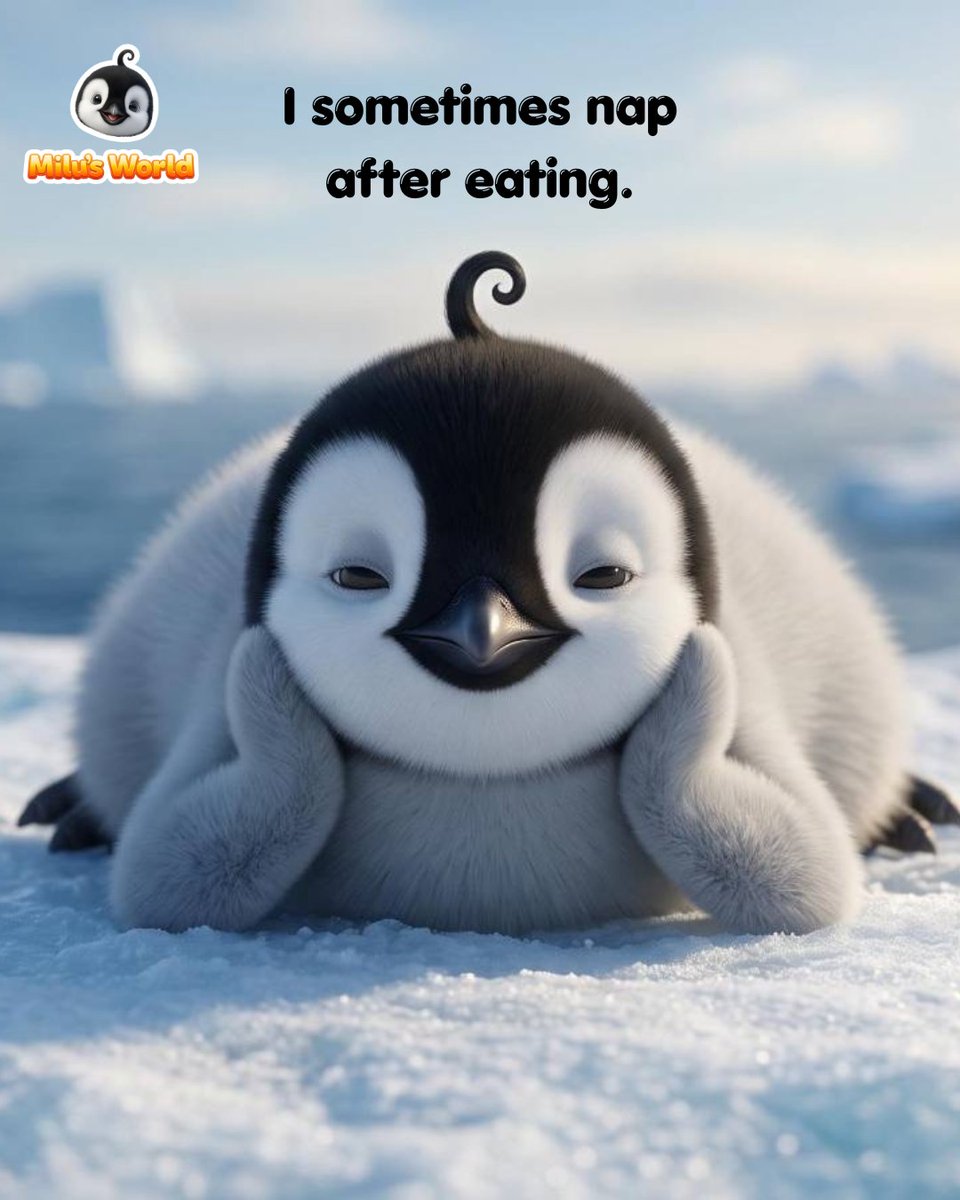 milupenguin's tweet photo. A full tummy, a little nap… sometimes in that order. 😴🐧

And sometimes, the nap just can’t wait. 💛

#MilusWorld #MiluPenguin #LittleMiluBigWorld #NapTime #KidsAnimation https://t.co/jGuiLFVDdI