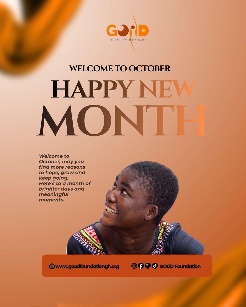 _GOODFoundation's tweet photo. Hello, #October
May this month bring you peace, hope and meaningful moments. Take care of yourself along the way.
Happy New Month from GOOD Foundation.
#HelloOctober #MentalHealth #GOODFoundation #NewMonth https://t.co/eOhzGf6AV4