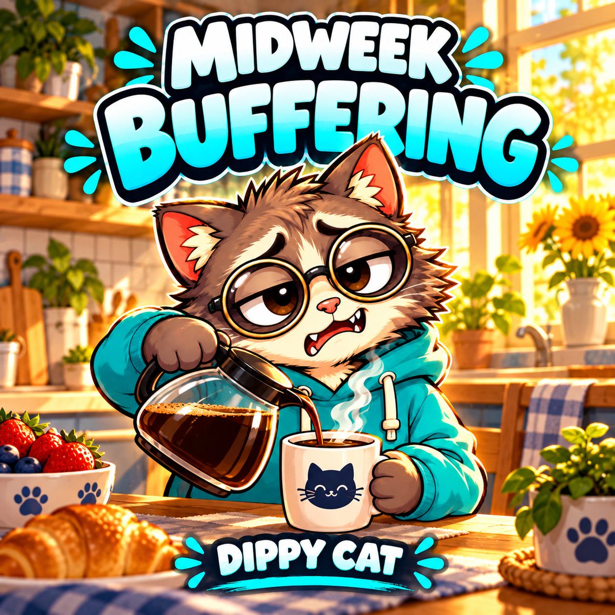 DippyCatmeme's tweet photo. GM ☕ Dippy has reached Wednesday. His brain is still syncing with Monday. Name your current mood in two words. #DippyCat #CryptoMemes https://t.co/2l3vMisJnU