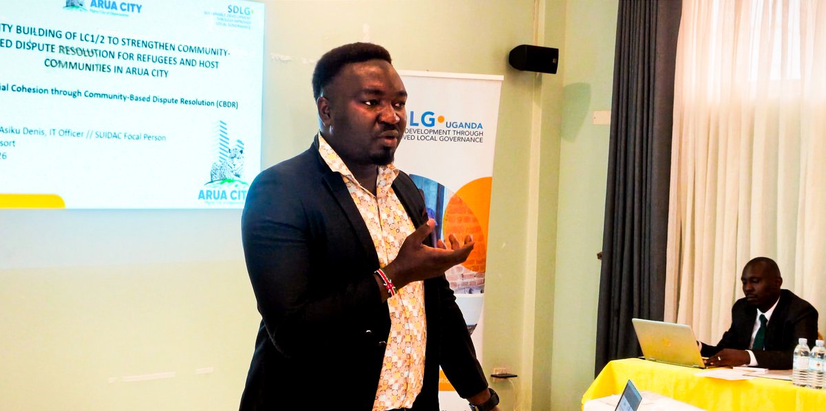 AruaCityUg's tweet photo. Arua City Council is training LC I &amp; II and refugee community leaders in mediation, conflict management and peaceful coexistence. The initiative is part of the Local Action Plan of SUIDAC Focal Person Denis Asiku, developed after The Hague Academy training in 2025. https://t.co/FHOOjqWv85