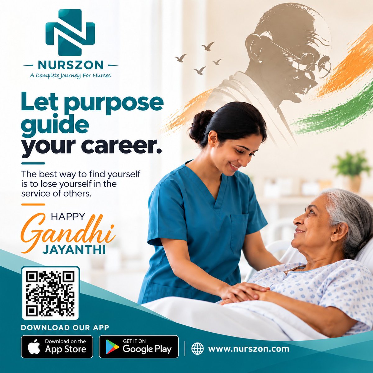 Nurszon's tweet photo. Purpose. Care. Service.
#GandhiJayanti #Nursing #Healthcare https://t.co/5IXRJdIMaF