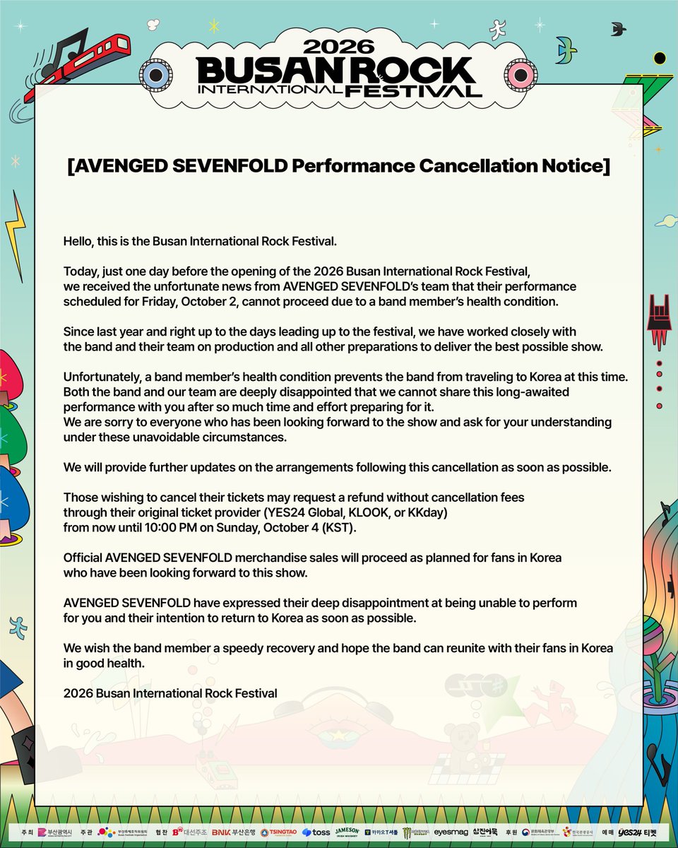 a7xjpn_2's tweet photo. 【Avenged Sevenfold 韓国公演 (BUSAN INTERNATIONAL ROCK FESTIVAL) 出演キャンセル】 https://t.co/TTSnlgIyGD