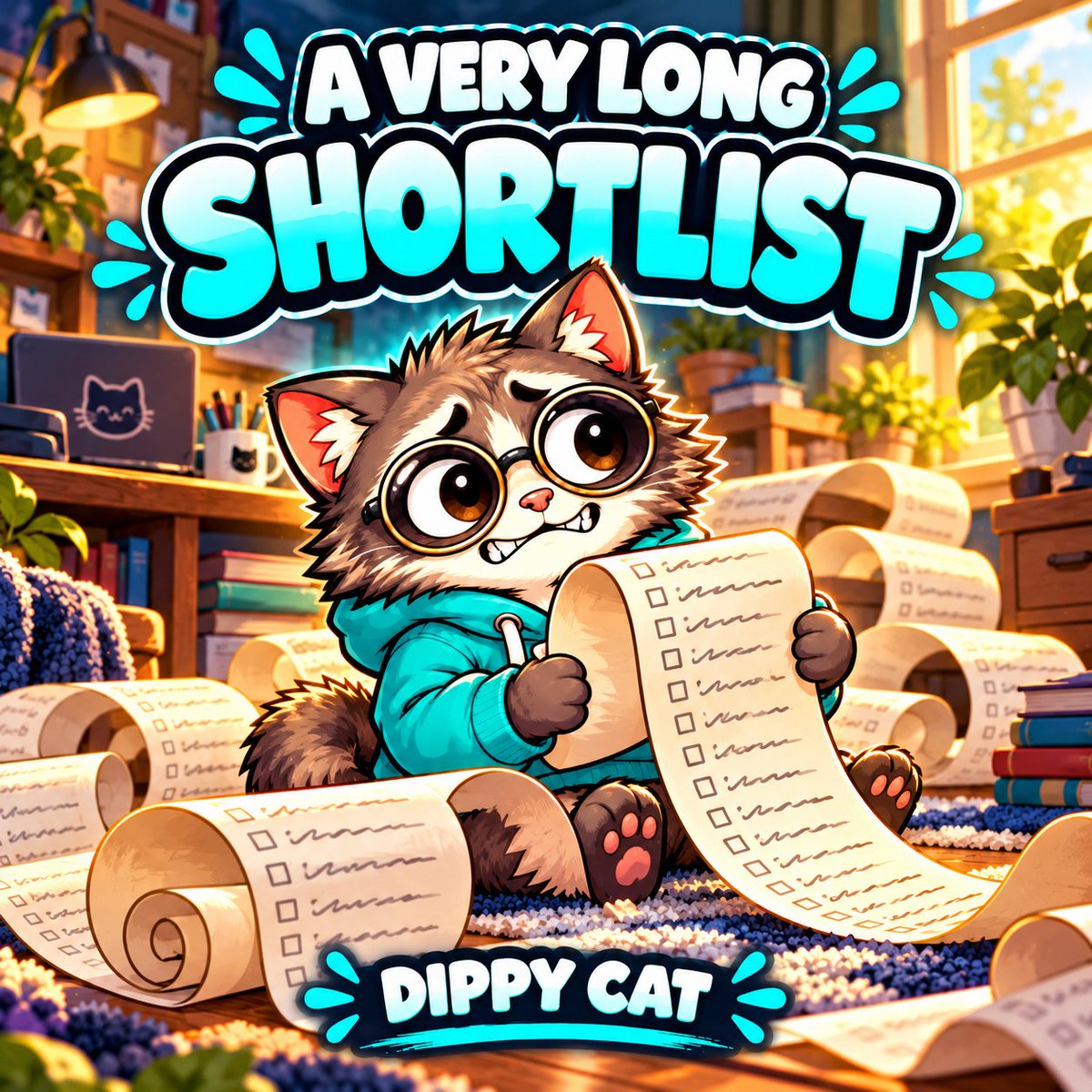 DippyCatmeme's tweet photo. Dippy made a shortlist. It now needs its own bookshelf. 😹 How many tabs are open in your research browser? #DippyCat #CryptoMemes https://t.co/KKpAL4Xs6f