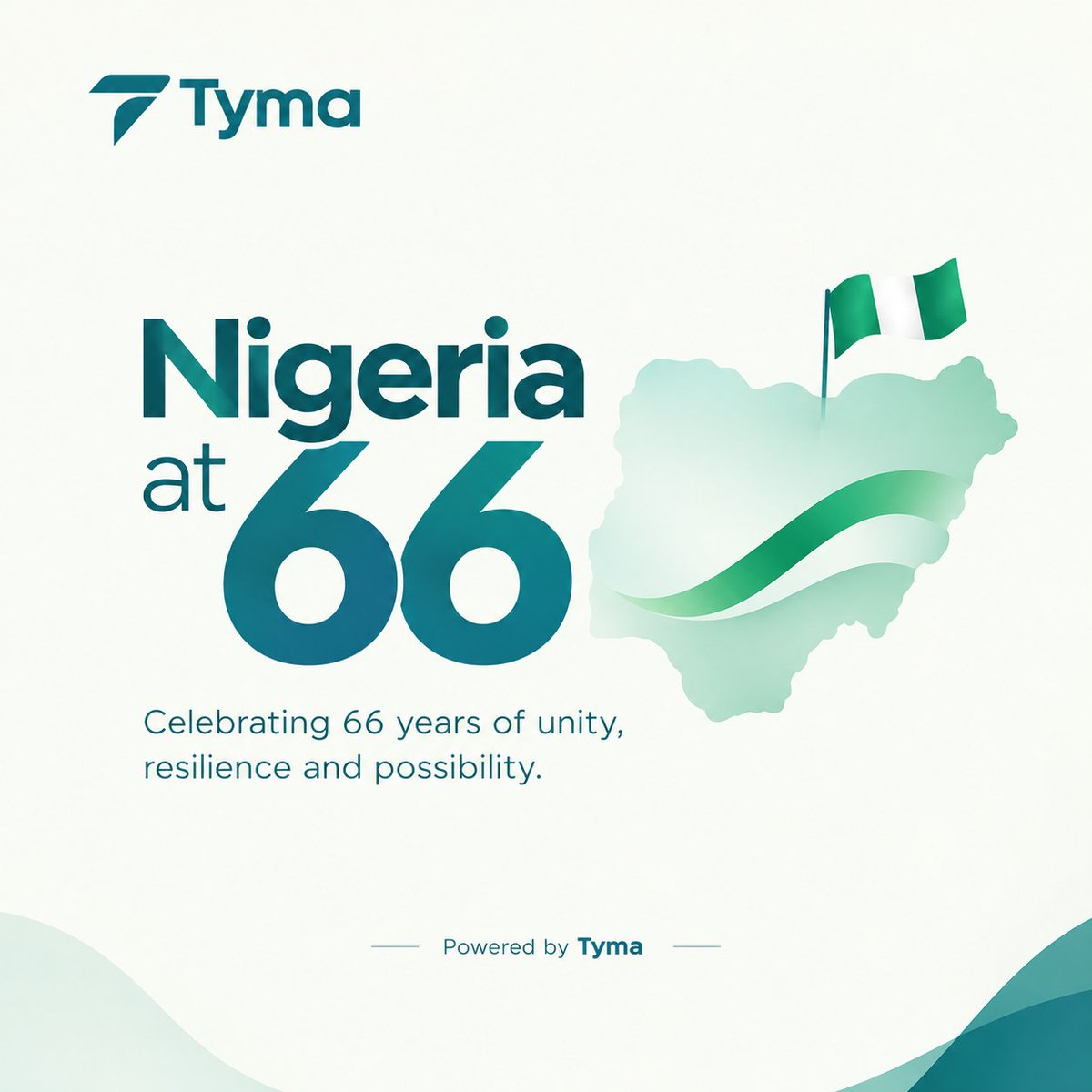 KingdavidOshin's tweet photo. 🇳🇬 Happy Independence Day, Nigeria! 🇳🇬

Happy new month from all of us at Tyma. Here’s to new opportunities, meaningful progress, and making every moment count.

https://t.co/RK6N2xw8pv

#Tyma #NigeriaAt66 https://t.co/kdr2lqsdgj