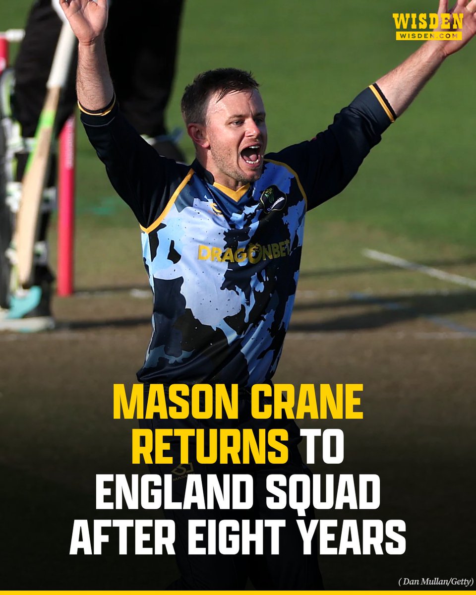 WisdenCricket's tweet photo. England have announced their squad for the ODI tri-series against Pakistan and Sri Lanka 🏴
Mason Crane has earned an England recall after eight years, having last represented the side in 2018 🔙
#Cricket #ENGvPAK https://t.co/XxIjwsrcUS