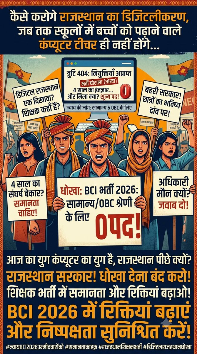 DagdiVijendra91's tweet photo. सर आपने झूठी उम्मीद देके स्टूडेंट्स से फॉर्म भरवाया है, वैकेंसी बढ़ सकती है.. सीट का वर्गीकरण  भी वापस हो सकती है या अब आप भाग रहे हो हमारे सवालों से जवाब नहीं दे रहे 
Increase vacancy in BCI 2026
@alokrajRSSB
#कंप्यूटर_अनुदेशक_पद_बढ़ाओ 🙏🙏🙏🙏🙏 https://t.co/1EKIyzT00f