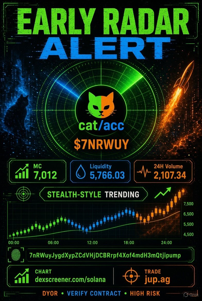 PromoteMyMemes's tweet photo. 🚨🔥 7NRWUY JUST HIT THE RADAR 🔥🚨

🪙 cat/acc · $7NRWUY
💰 MC: 7,012 · 💧 Liq: 5,766.03 · 📊 24H Vol: 2,107.34
⚡ Trending on Dexscreener

Thought

🚨🔥 7NRWUY JUST HIT THE RADAR 🔥🚨
🪙 cat/acc · $7NRWUY
💰 MC: 7,012 · 💧 Liquidity: 5,766.03 · 📊 24H Volume: 2,107.34

⚡ Trending on Dexscreener
Thought

👀 EARLY RADAR ALERT
A fresh token worth checking out — watch the chart, volume, and community activity.

📜 CONTRACT ADDRESS
7nRWuyJygdXypZCdVHjDCBRrpf4Xof4mdH3mQtjipump
📊 CHART
https://t.co/CIFzQ2wQ6Q
🚀 TRADE
https://t.co/iOuvm9EhzT

🔥 SPOTTED EARLY.
📈 WATCH THE MOMENTUM.
🔍 DO YOUR RESEARCH.
⚠️ Always verify the contract address before trading. High-risk assets can move extremely fast.

#Solana #Memecoin #7NRWUY