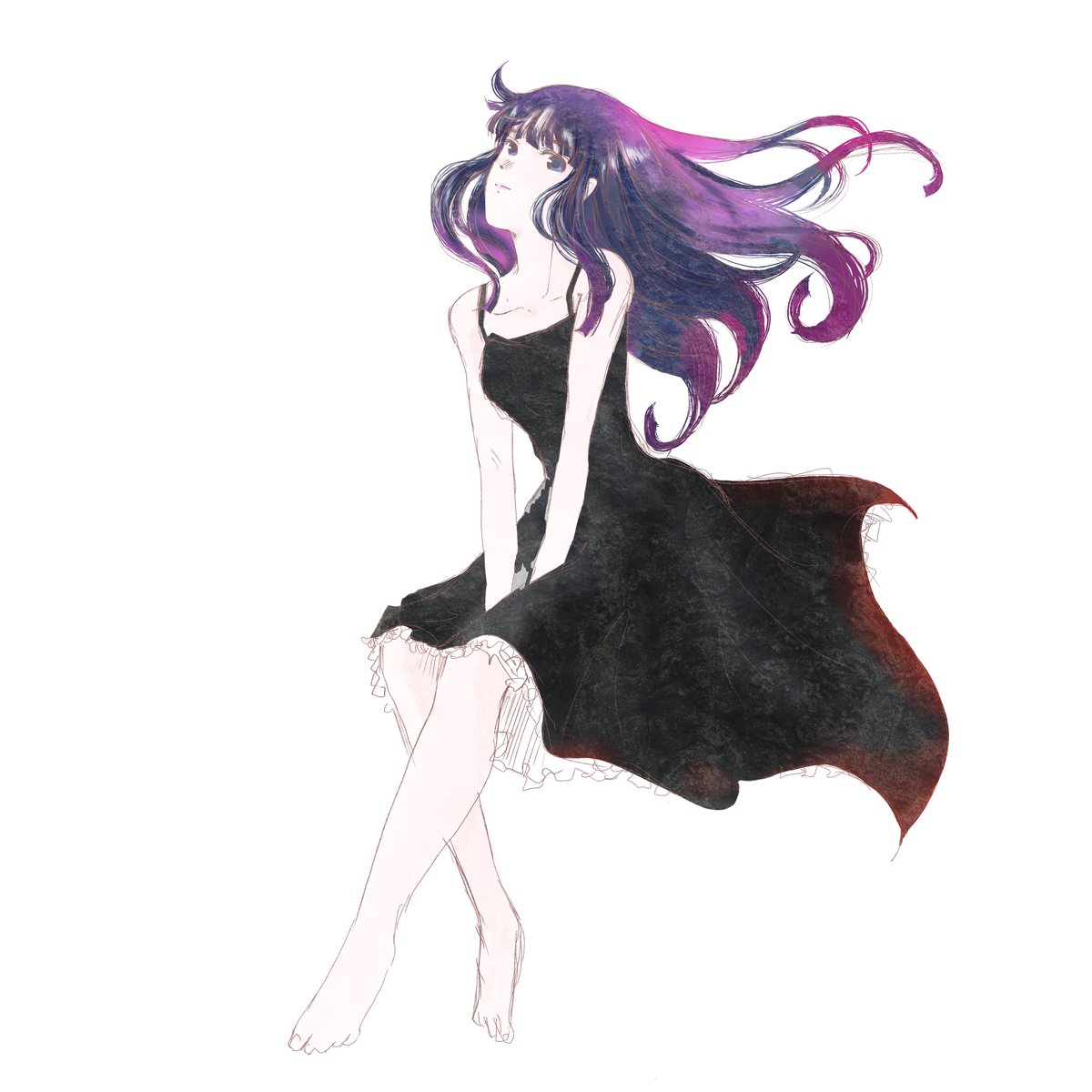 takai_trpg's tweet photo. 昔の絵を発掘。

髪は黒で塗るんじゃなくて、紫・青・マゼンタを重ねて黒っぽく見せる。
服は逆に色数を抑えて大きな黒い面に。

うん、なかなか可愛いやん😀

#創作イラスト #オリジナルイラスト #イラストメイキング #過去絵 https://t.co/Zy6ms97ER9