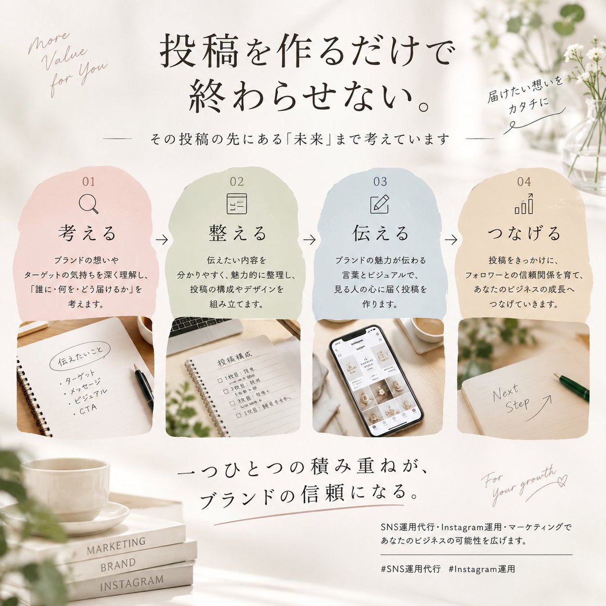 sari_office's tweet photo. 今日もInstagram投稿の作成に向き合いました📈

ただ作るのではなく、「この投稿は何につながるのか」を考えながら、一つひとつ丁寧に仕上げています🌿

積み重ねが、信頼につながる仕事だと思っています✨

#SNS運用代行 #Instagram運用 https://t.co/ZKnv8cqUgJ