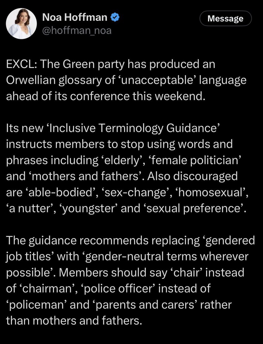 jk_rowling's tweet photo. Speaking as the elderly mother of three youngsters, who hasn’t had a sex change and knows many homosexuals, it is my able-bodied and sexually-preferred opinion that the Greens are turning into total nutters. https://t.co/omMjs7Nxbb