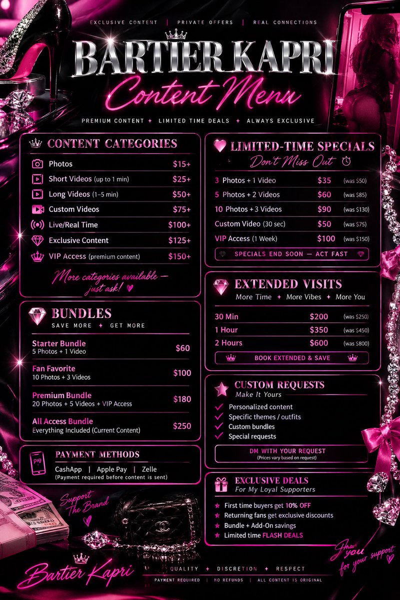304trust_'s tweet photo. 🥳GRAND RISING, LOVES🥳🥳

the bartïer kapri content menu just dropped🖤🤍✨ new deals, exclusive bundles &amp; custom requests available. don’t sleep on the specials💋

💌 hit my dms for details &amp; bookings
📍 fort worth / dfw

♛ #BartierKapri #TheKartierEra #FortWorth https://t.co/RM3vqQQmfR