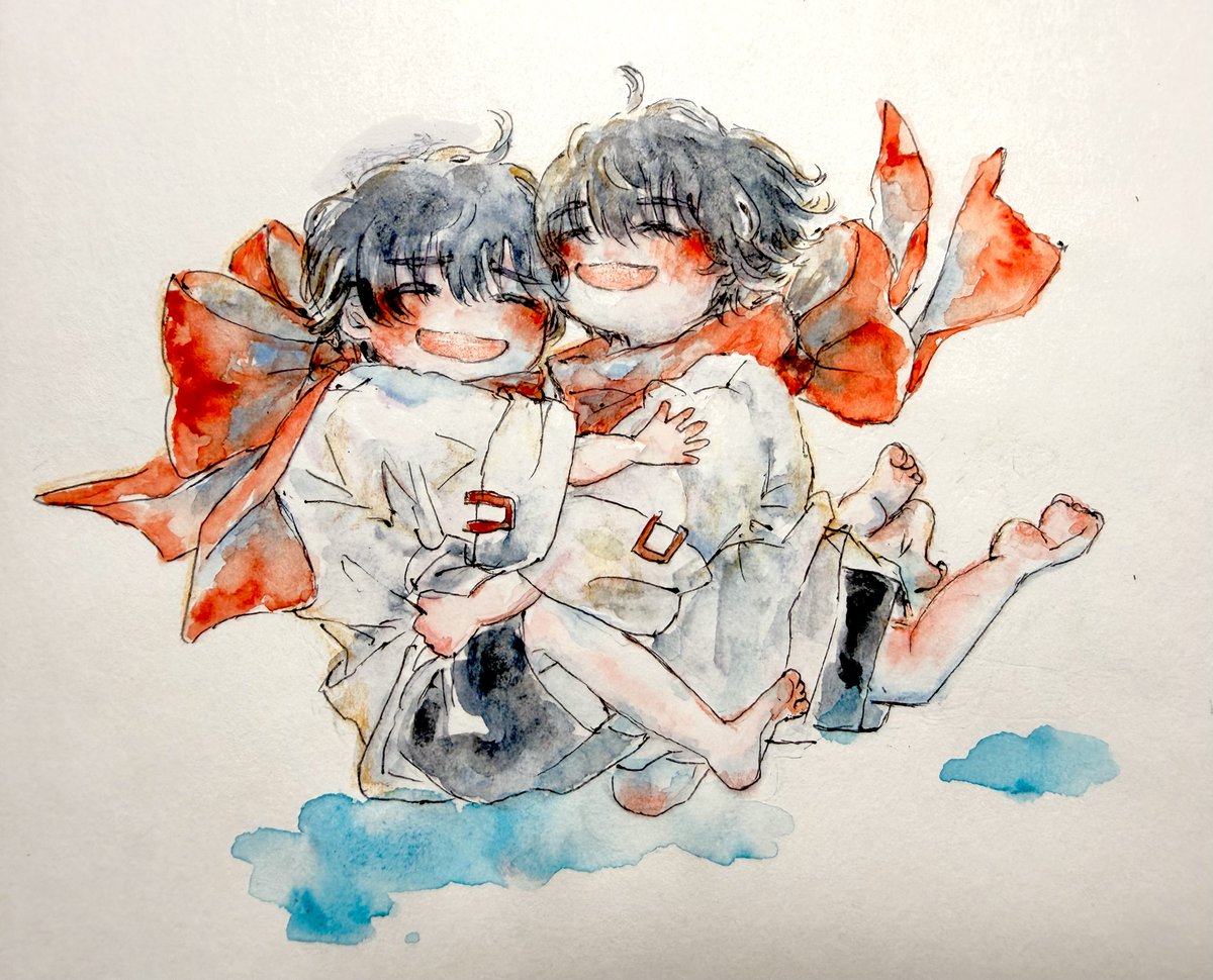 mithibatanokusa's tweet photo. ９月はとにかくいっぱい描いてました。
別アカウントの推し２人とそれのもちもちのいのちどもと、その２人の水彩画で描いた漫画など。
無印の画用紙描きやすくてわたしの中で大事件でした。手軽に量産できちゃうよ���うおおん https://t.co/x2G4edmDFv