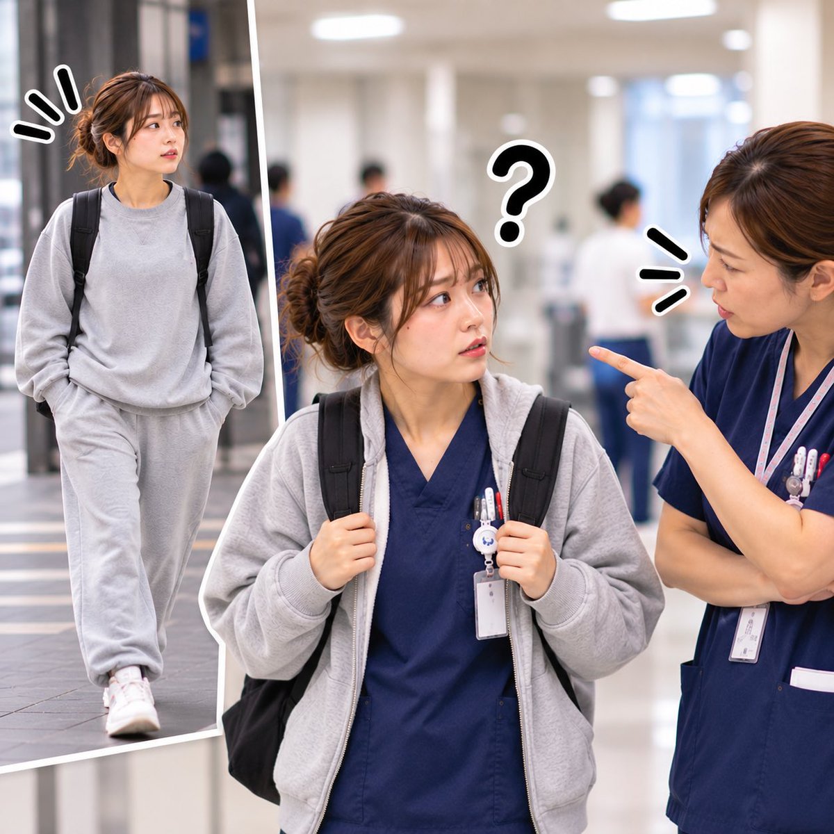 rihazousan99's tweet photo. 通勤中にスウェットで来たら

「パジャマで出勤してるみたいだから
やめた方がいいよ」

って言われました。

これ、いけないんですか？ https://t.co/Enq04rigUb