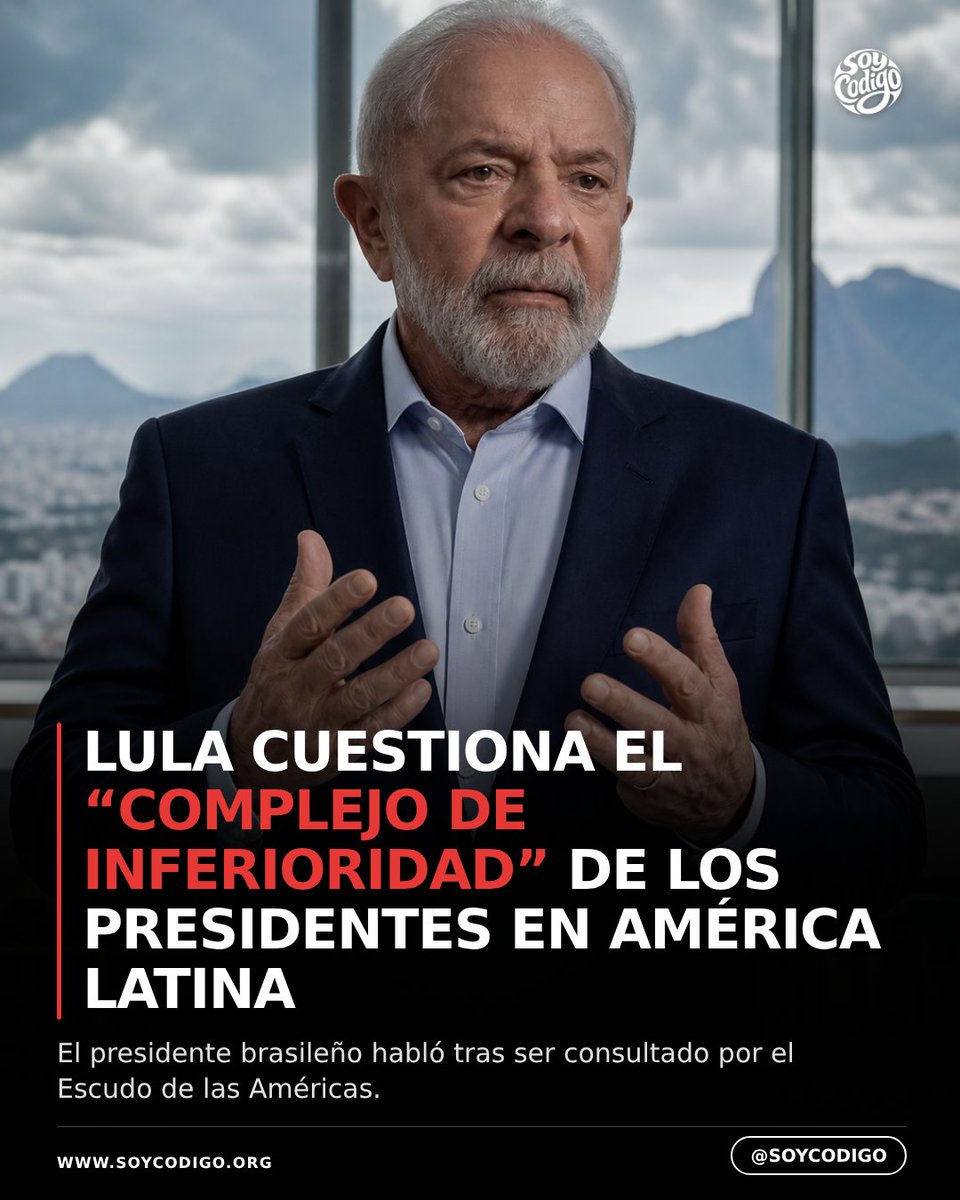 CodigoCreator's tweet photo. 🇧🇷 Lula da Silva afirmó que es lamentable el “complejo de inferioridad” de algunos líderes de Latinoamérica, al ser consultado sobre el Escudo de las Américas, iniciativa de Donald Trump. https://t.co/MkJxExSyV7