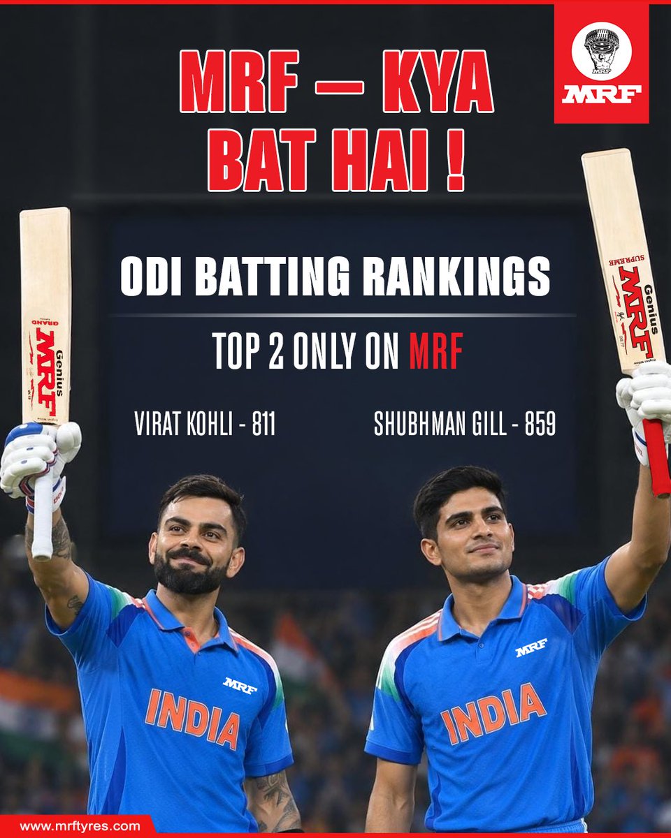 MRFWorldwide's tweet photo. A Genius display always belongs at the top!
The MRF GENIUS bat -great things have been done with it.
 
MRF – KYA BAT HAI!

#MRFTyres #MRFGenius #ODIRankings #CricketRankings #ViratKohli #ShubmanGill https://t.co/4tsRTjW9me